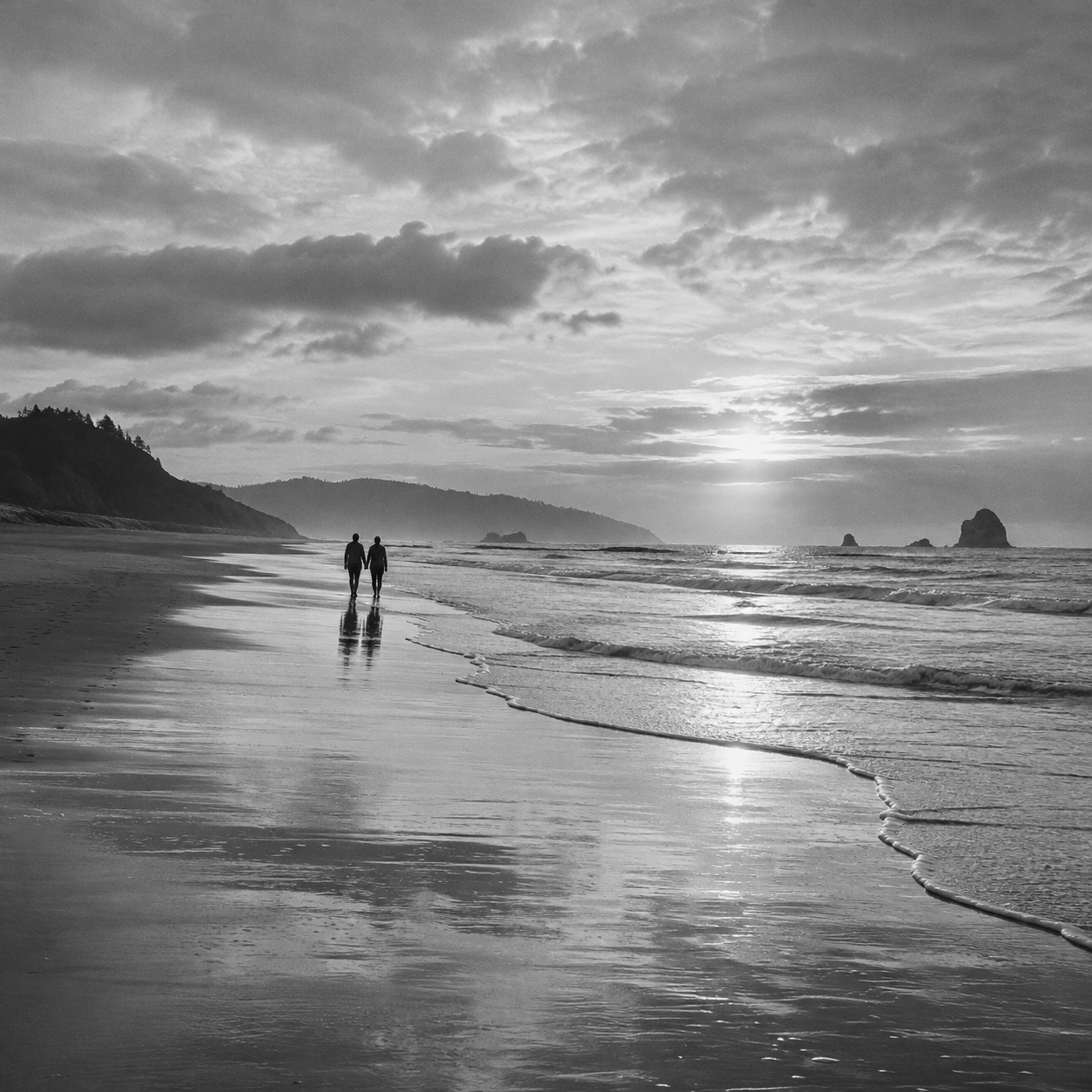 Illustrative two figures beside the sea