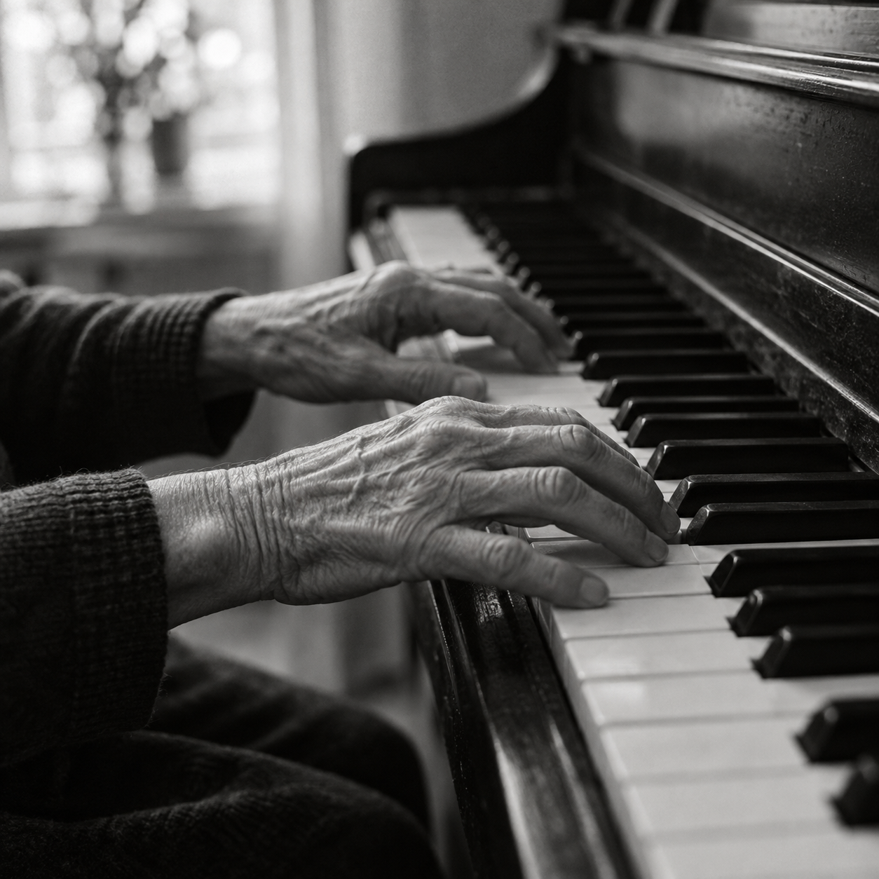 Illustrative older hands at a piano