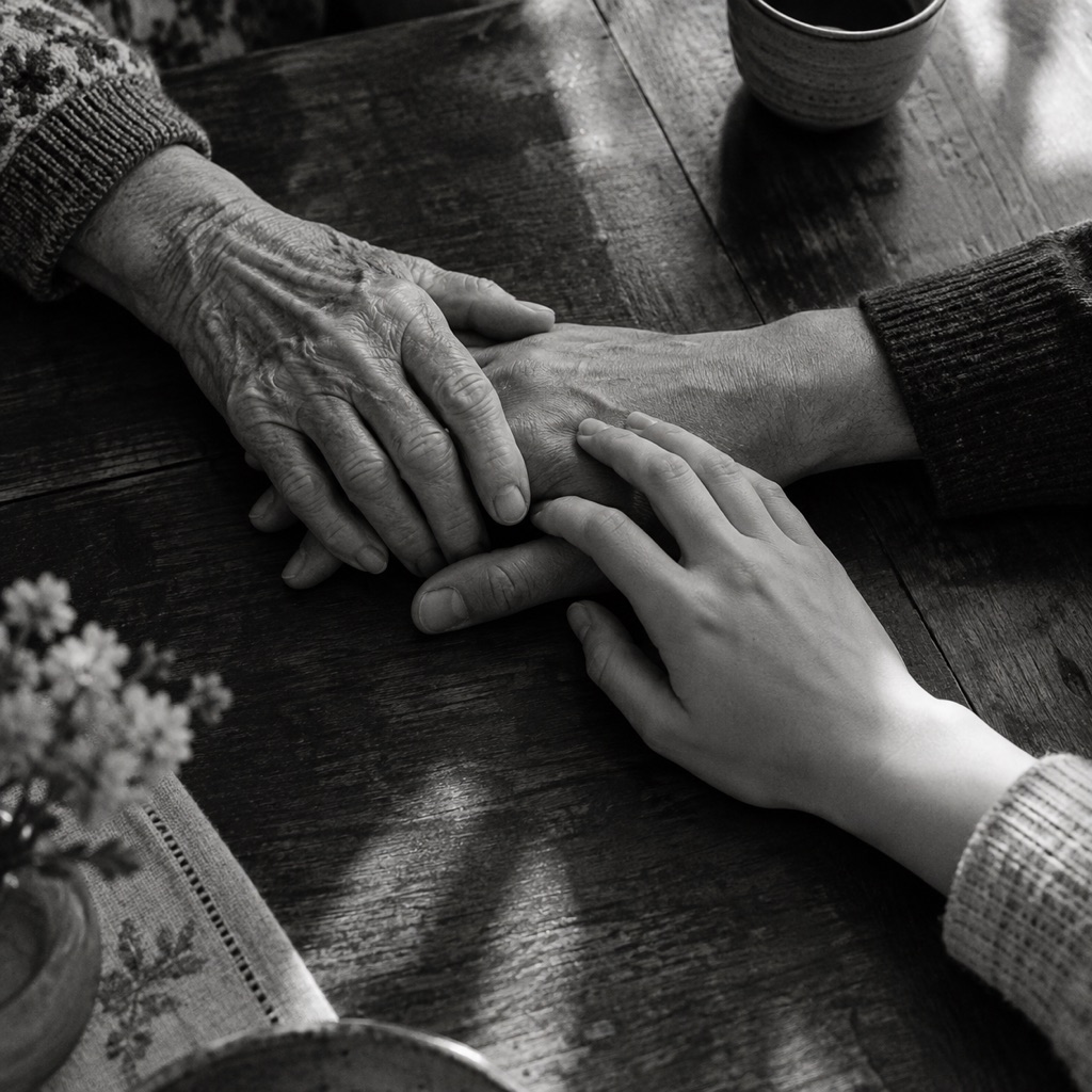 Illustrative photograph of hands across generations